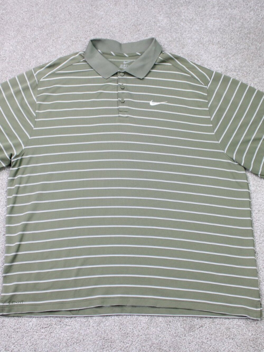 Nike Polo Shirt Mens 2XL XXL Green/White Striped Dri-Fit Short Sleeve Polyester